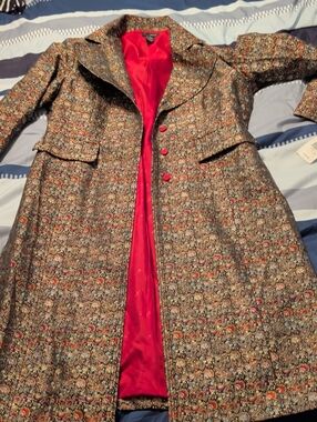 WD.NY Multicolor Brocade Trench Coat with Red Lining